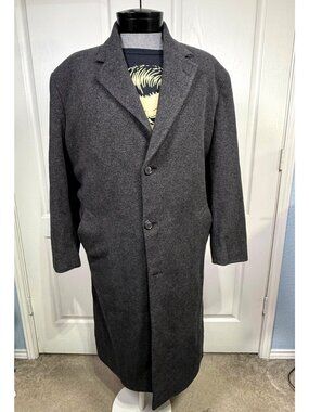 Kasper Mens 44S Charcoal 100% Cashmere/Wool Blended Overcoat Coat Read